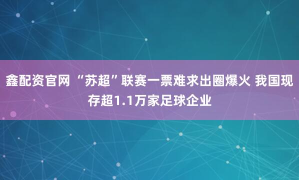 鑫配资官网 “苏超”联赛一票难求出圈爆火 我国现存超1.1万家足球企业