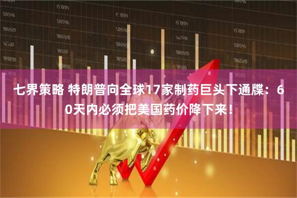 七界策略 特朗普向全球17家制药巨头下通牒：60天内必须把美国药价降下来！